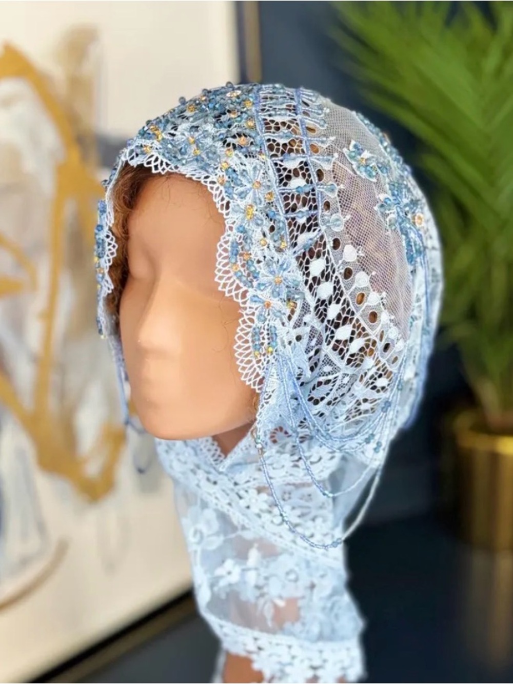 New! Handmade Beaded Lace Chapel Veil Mantilla Scarf